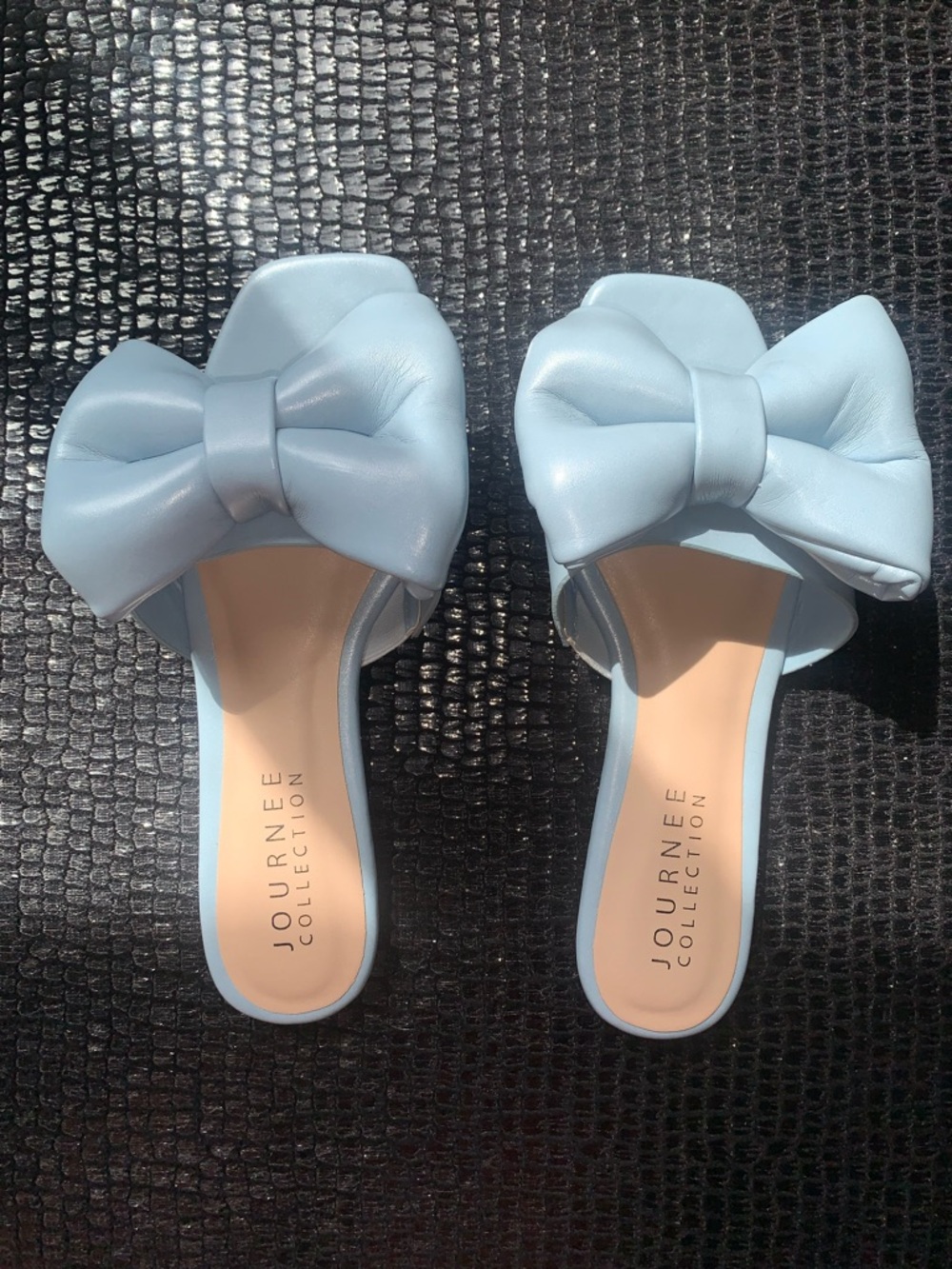Journee Collection Women's Light Blue Bow Slide Sandals